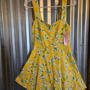 Haute Monde Yellow Lemon Print Mini Dress